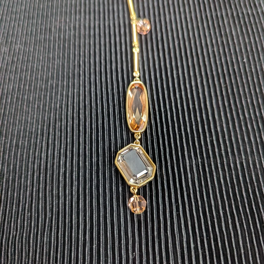 Authentic Swarovski Gold Plated Amber Topaz Austrian Crystal Necklace - Picture 3 of 10